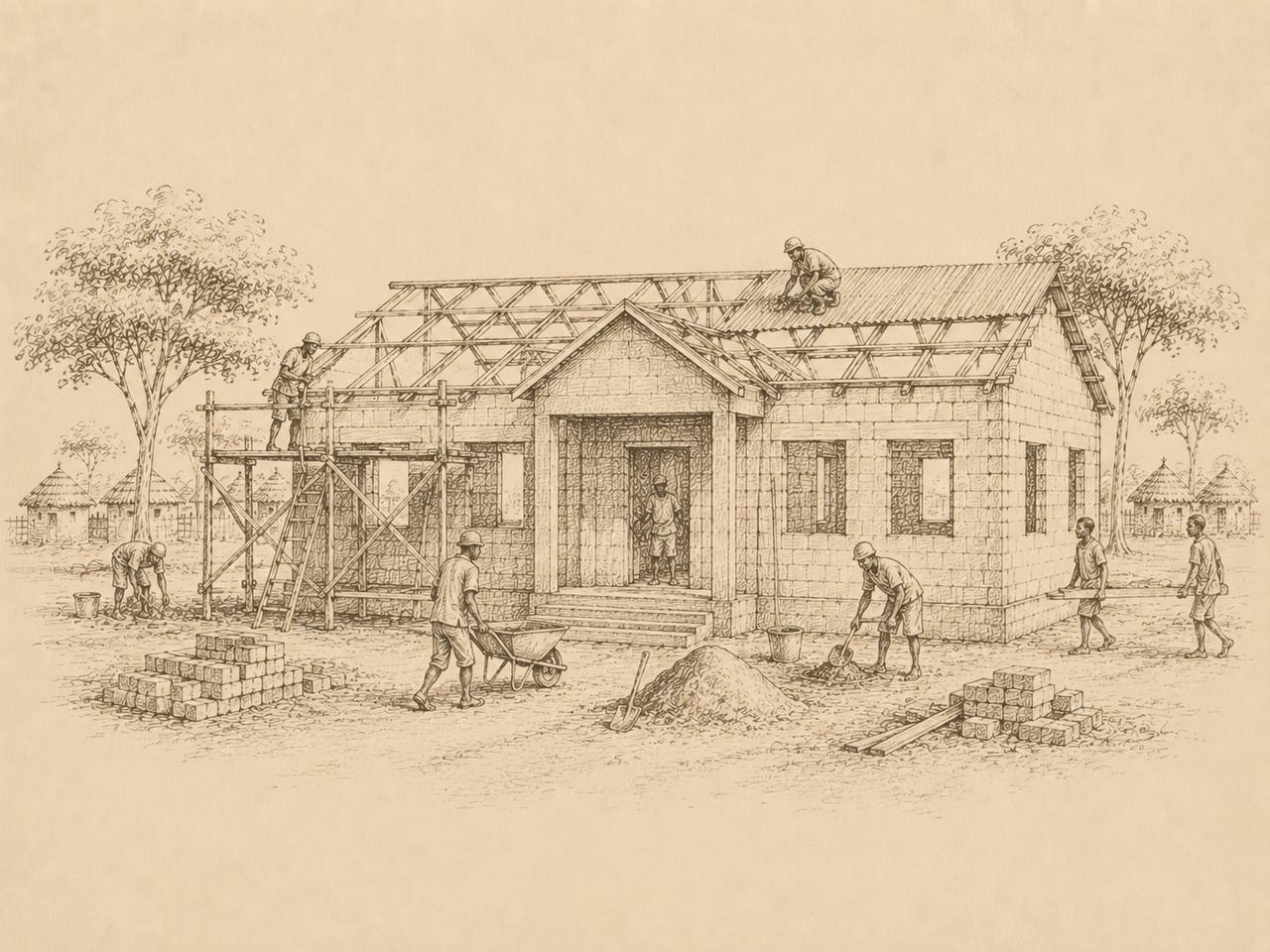 Croquis de la construction d'une école