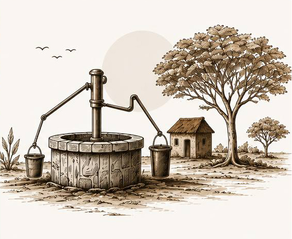 Illustration d'un puits dans un village